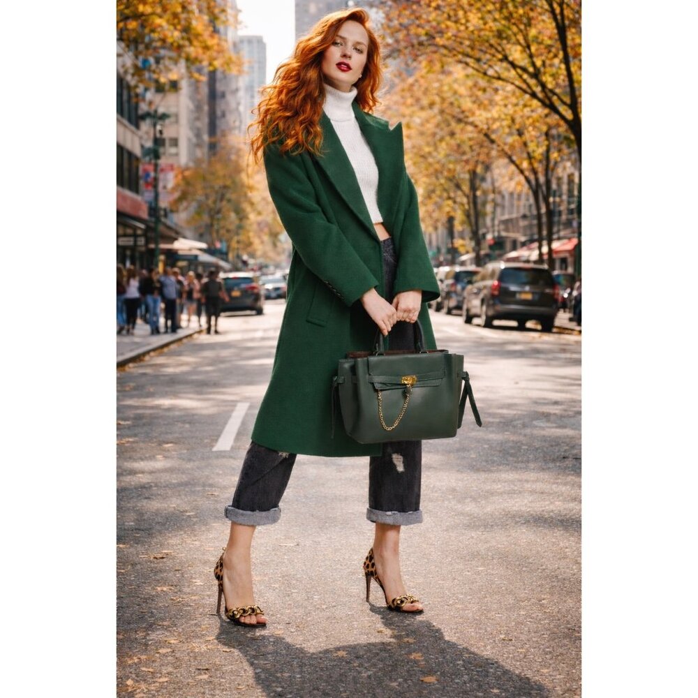 Michael Kors Womens Green Wool Double-Breast Coat Small / Medium